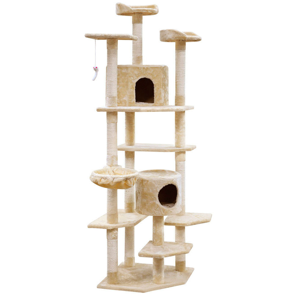 i.Pet Cat Tree 203cm Tower Scratching Post Scratcher Condo Trees House Bed Beige