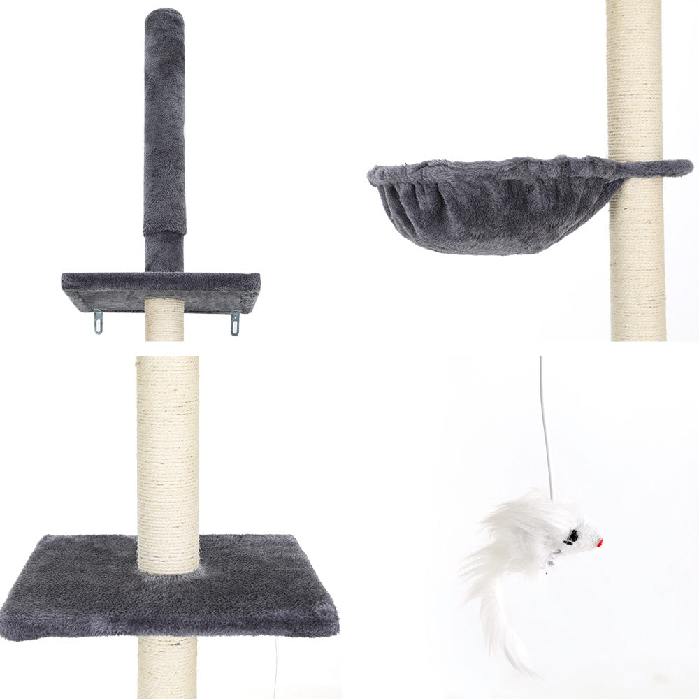 i.Pet Cat Tree 260cm Tower Scratching Post Scratcher Floor to Ceiling Cats Bed Dark Grey