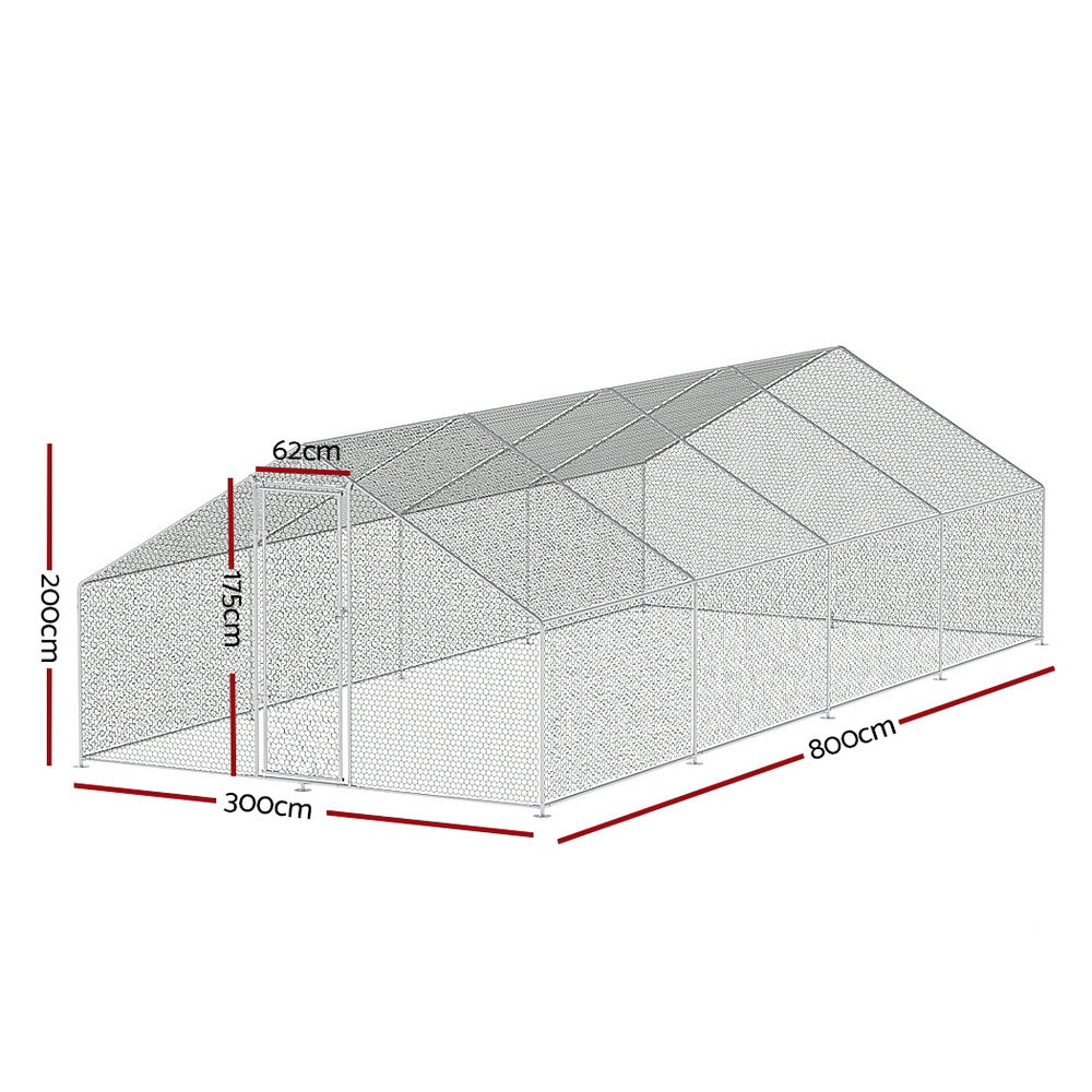 i.Pet Chicken Coop Cage 3x8x2m Galvanised Steel