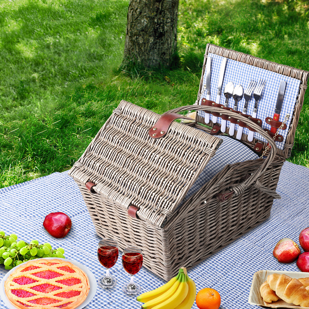 Alfresco 4 Person Picnic Basket Set Baskets Insulated Blanket Bag