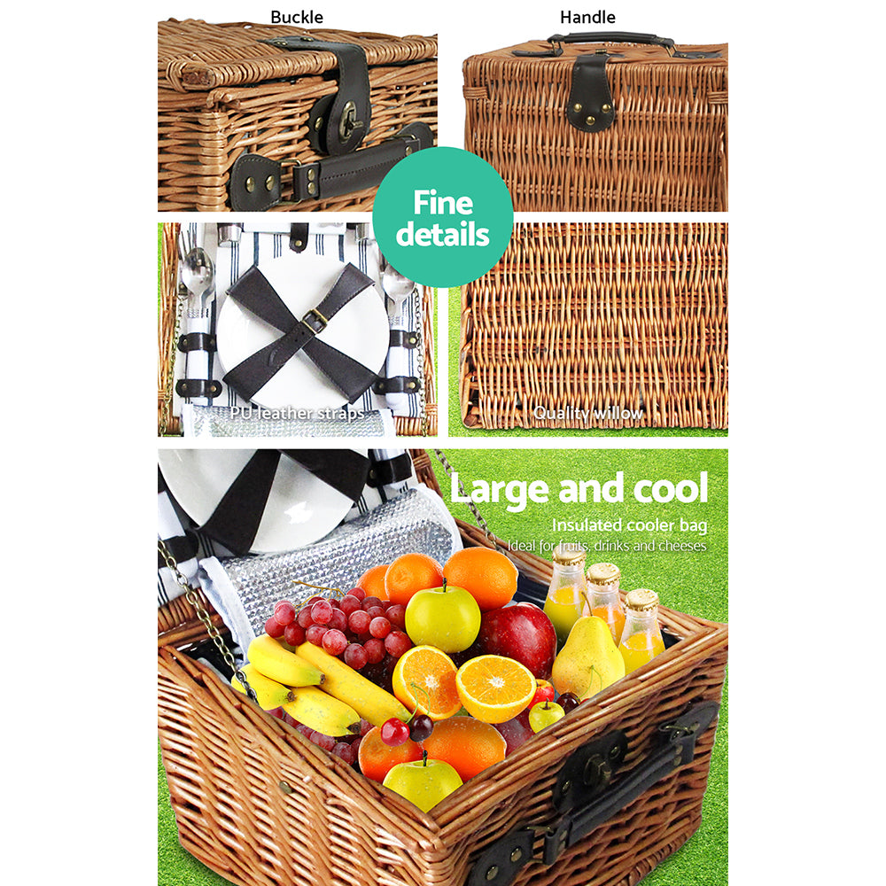 Alfresco� 2 Person Picnic Basket Set Vintage Outdoor Baskets Insulated Blanket