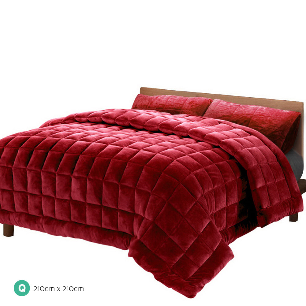 Giselle Bedding Faux Mink Quilt Queen Size Burgundy