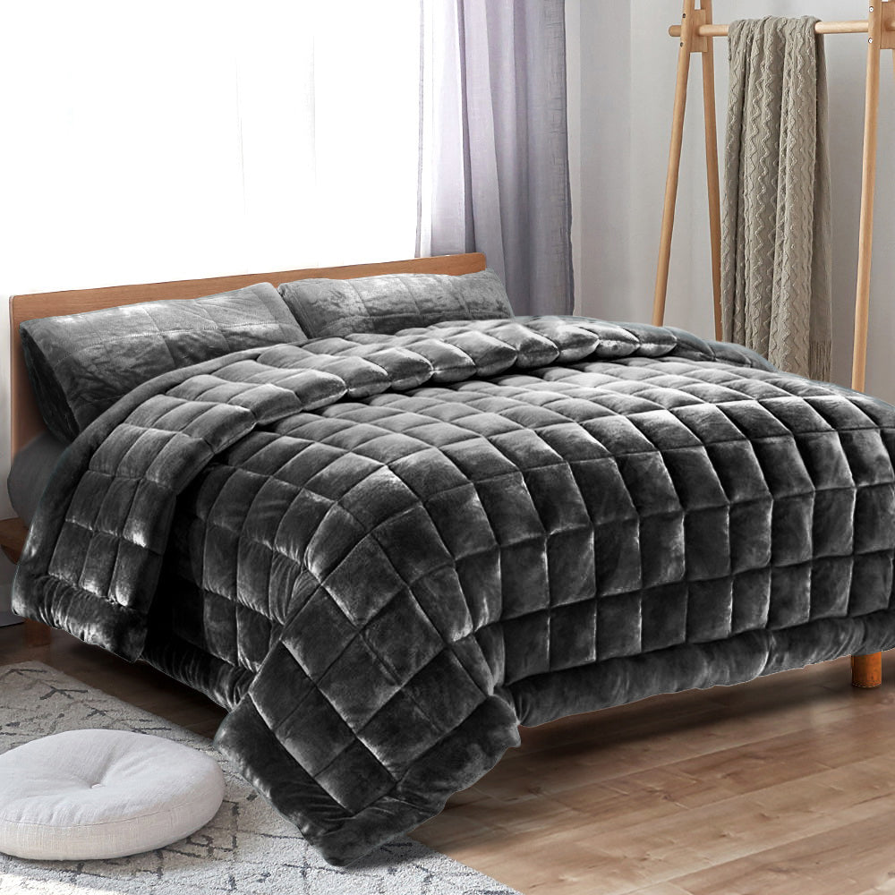 Giselle Bedding Faux Mink Quilt King Size Charcoal