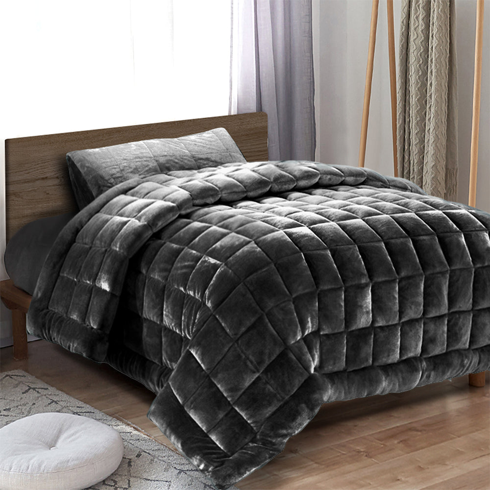 Giselle Bedding Faux Mink Quilt Single Size Charcoal