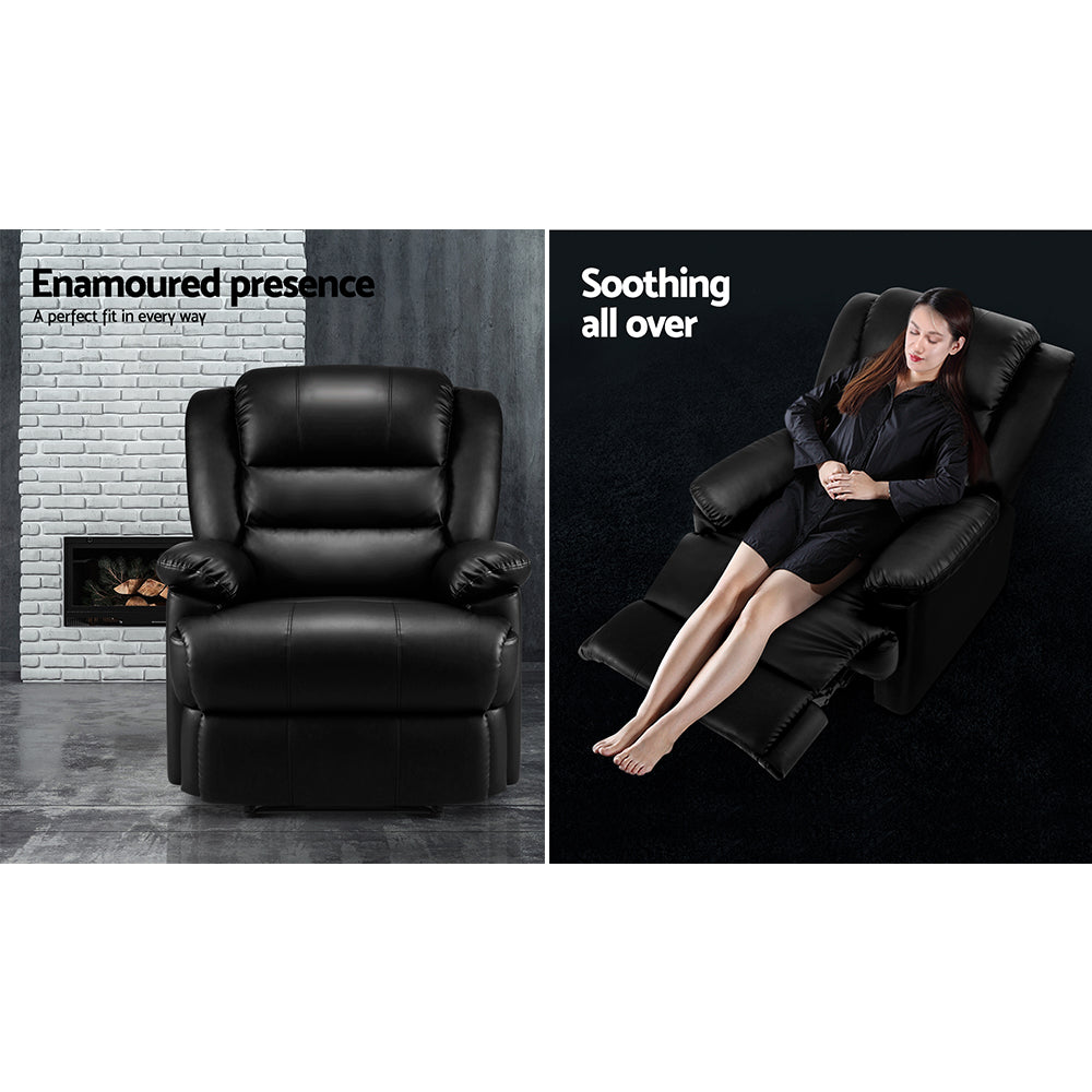 Artiss Recliner Chair Leather Black Cissy