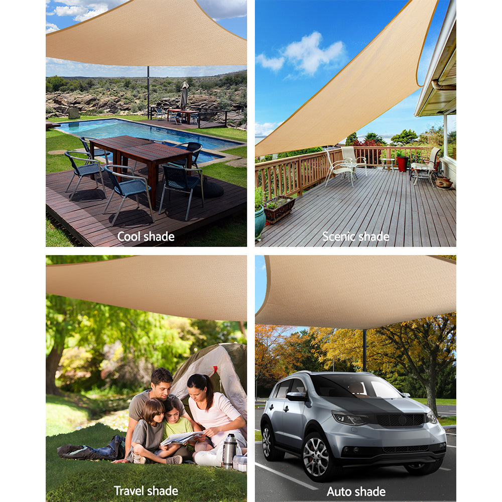 Instahut Shade Sail 5x6m Rectangle 280GSM 98% Sand Shade Cloth