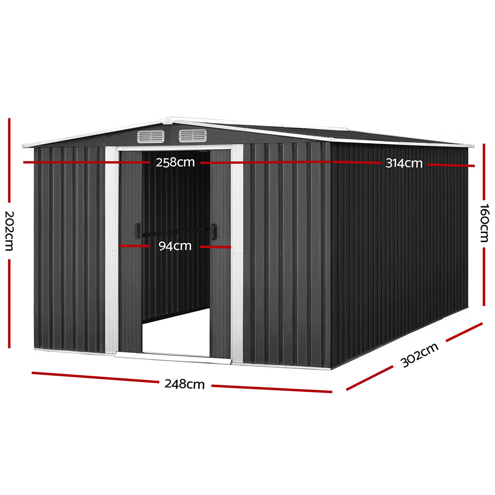 Giantz Garden Shed 2.58x3.14M w/Metal Base Sheds Outdoor Storage Workshop Shelter Sliding Door