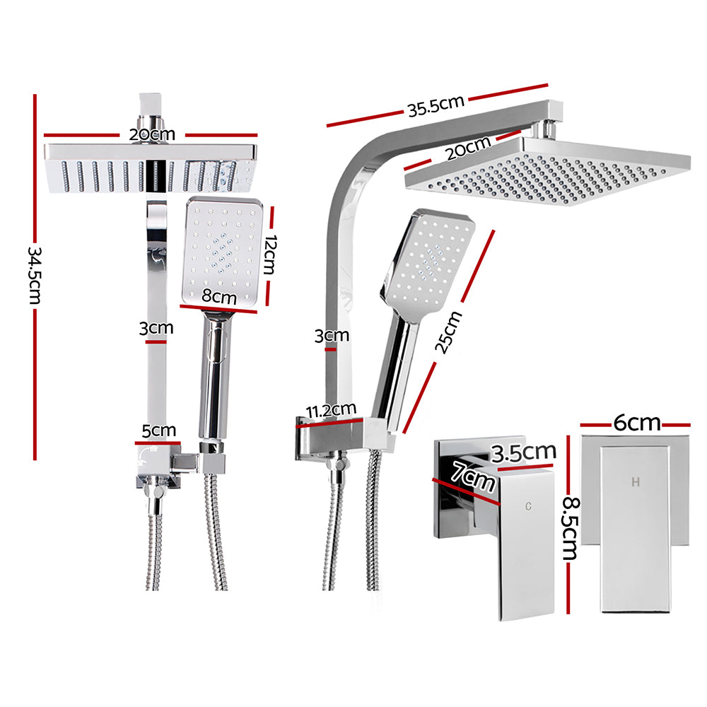 Cefito WELS 8'' Rain Shower Head Taps Square Handheld High Pressure Wall Chrome