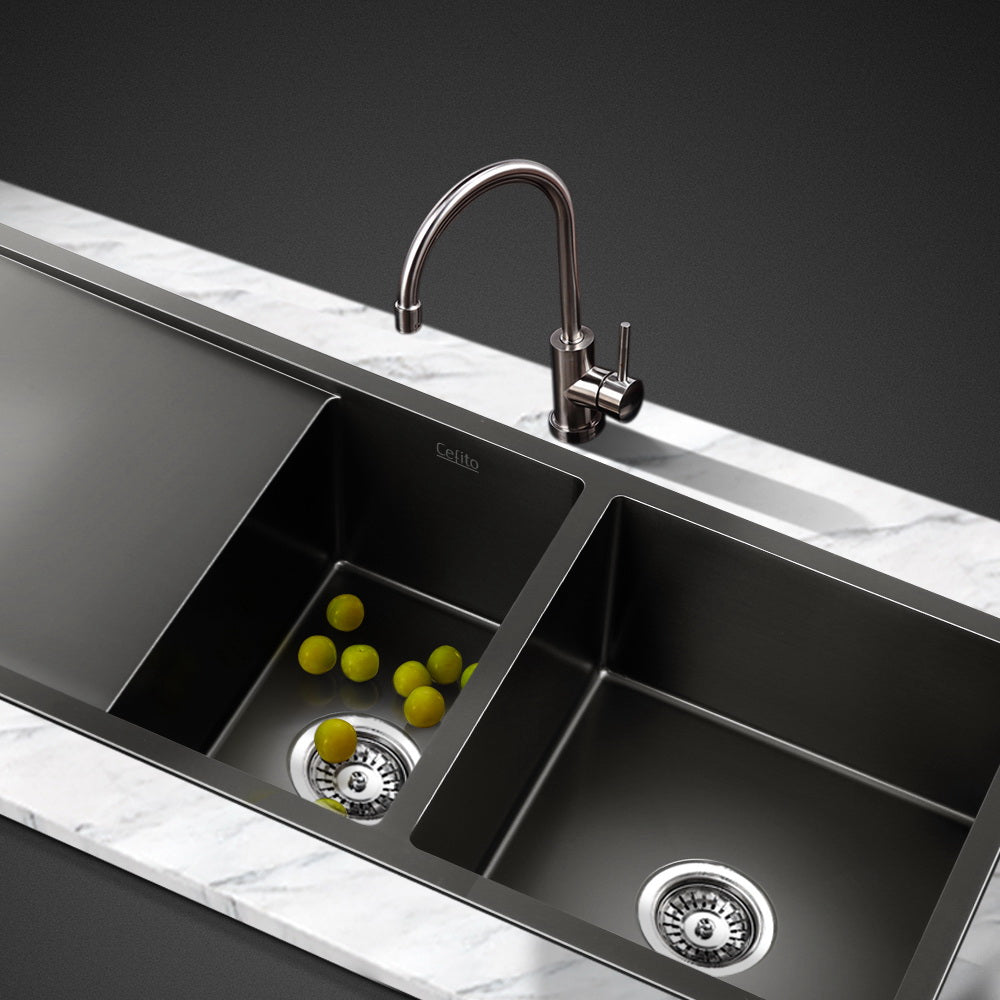 Cefito 100cm x 45cm Stainless Steel Kitchen Sink Under/Top/Flush Mount Black