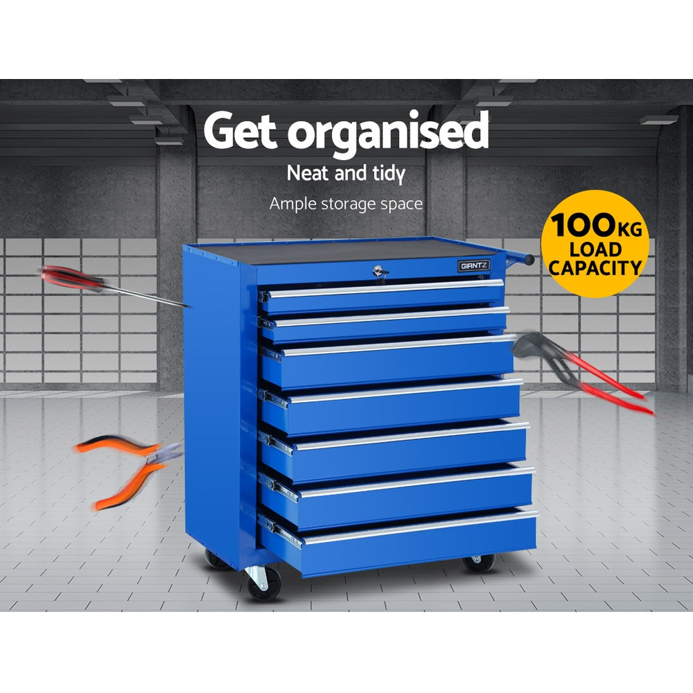 Giantz 7 Drawer Tool Box Cabinet Chest Trolley Storage Garage Toolbox Blue