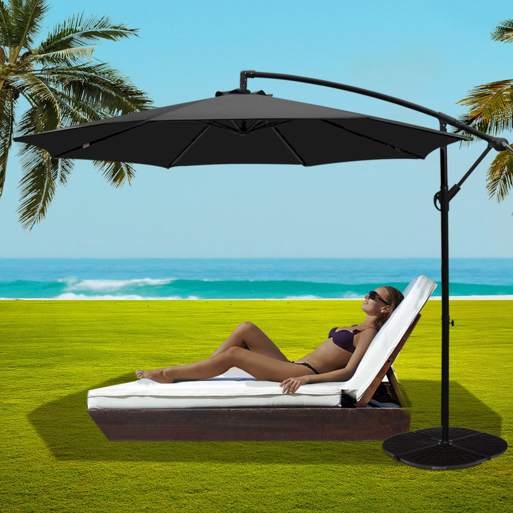 Instahut 3m Outdoor Umbrella w/Base Cantilever Beach Garden Patio Black