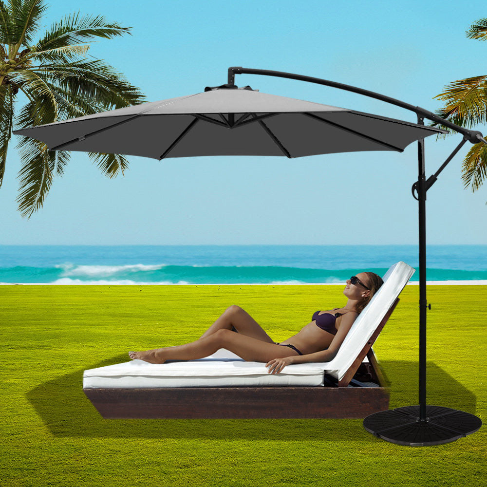 Instahut 3m Outdoor Umbrella w/Base Cantilever Beach Garden Patio Grey