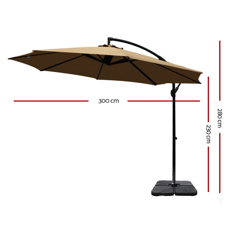 Instahut 3m Umbrella w/Base Outdoor Cantilever Beach Garden Patio Parasol Beige