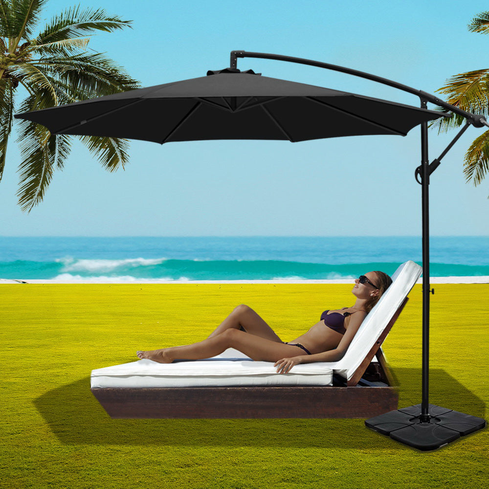 Instahut 3m Umbrella w/Base Outdoor Cantilever Beach Garden Patio Parasol Black