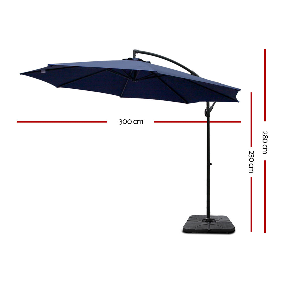 Instahut 3m Umbrella w/Base Outdoor Cantilever Beach Garden Patio Parasol Navy