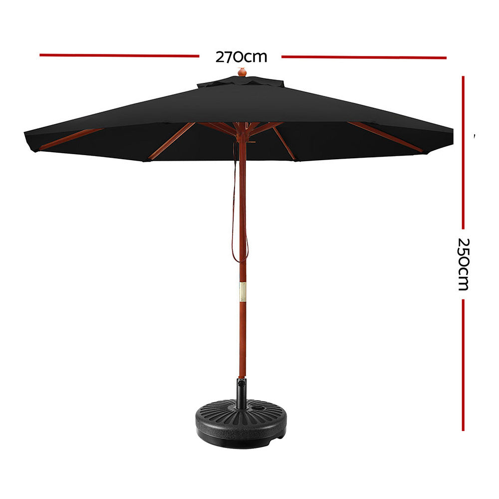 Instahut 2.7m Outdoor Umbrella w/Base Pole Umbrellas Garden Sun Stand Deck Black