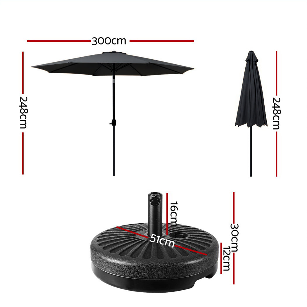 Instahut Outdoor Umbrella 3m Base Beach Pole Garden Tilt Sun Patio UV Black