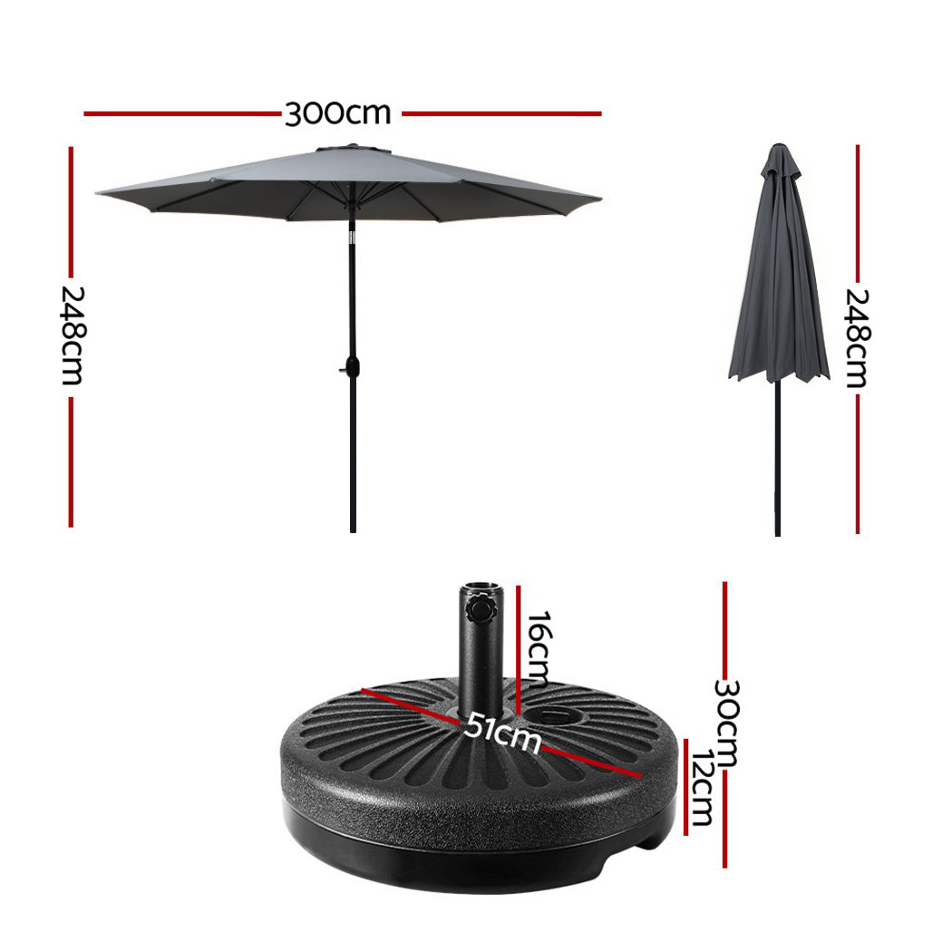 Instahut Outdoor Umbrella 3m Base Beach Pole Garden Tilt Sun Patio UV Charcoal