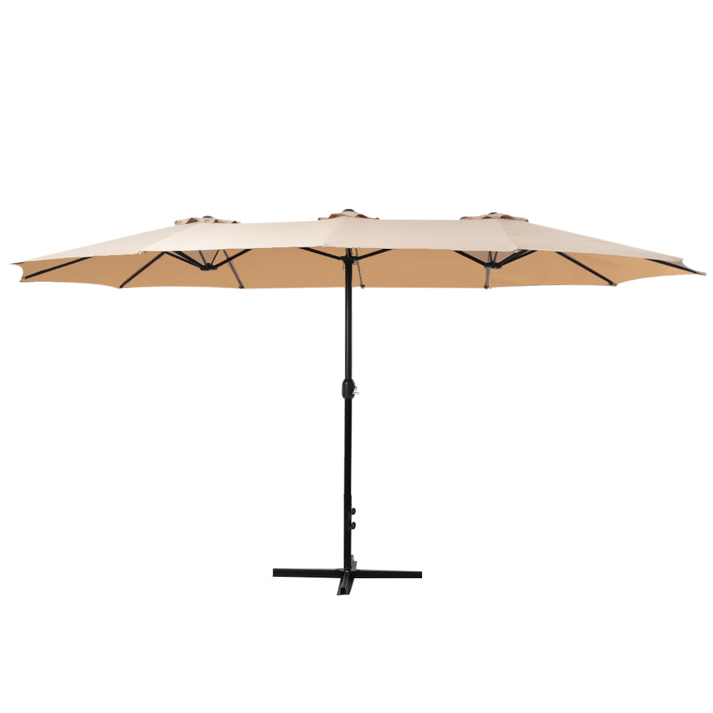 Instahut 4.57m Outdoor Umbrella Beach Pole Garden Tilt Beige