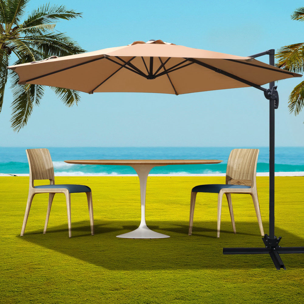 Instahut 3m Outdoor Umbrella Cantilever 360 Degree Tilt Beach Roma Beige