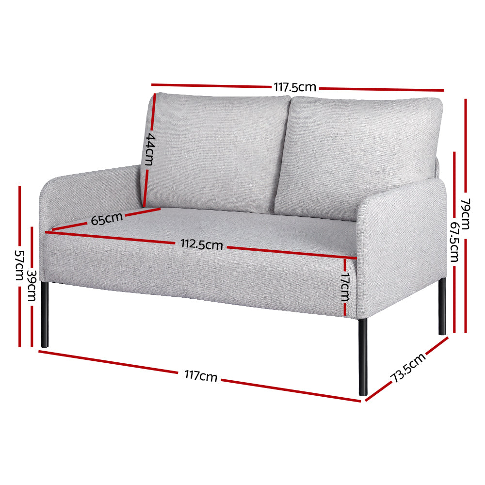 Artiss Armchair 2-Seater Sofa Accent Chair Loveseat Grey Linen Fabric Metal Leg