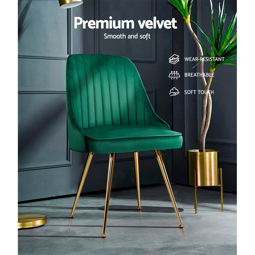 Artiss Dining Chairs Velvet Green Set of 2 Nappa