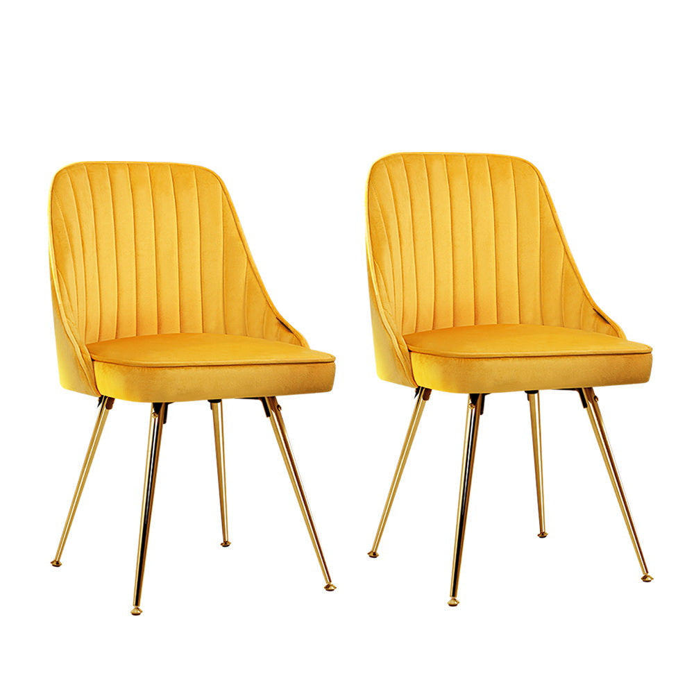 Artiss Dining Chairs Velvet Yellow Set of 2 Nappa