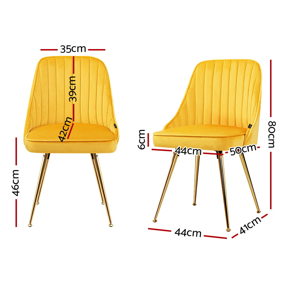 Artiss Dining Chairs Velvet Yellow Set of 2 Nappa