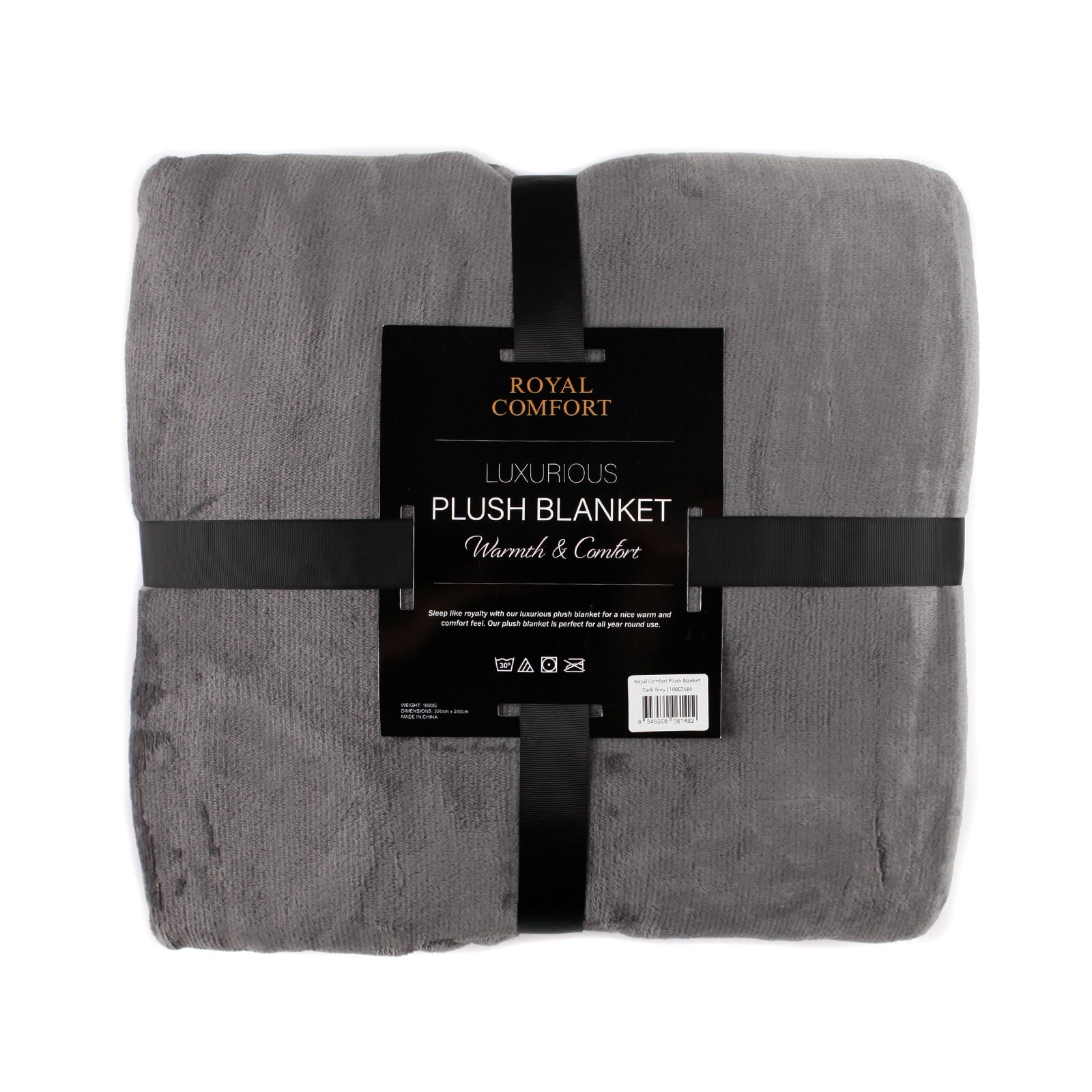 Royal Comfort Plush Blanket Throw Warm Soft Super Soft Large 220cm x 240cm - Dark Grey