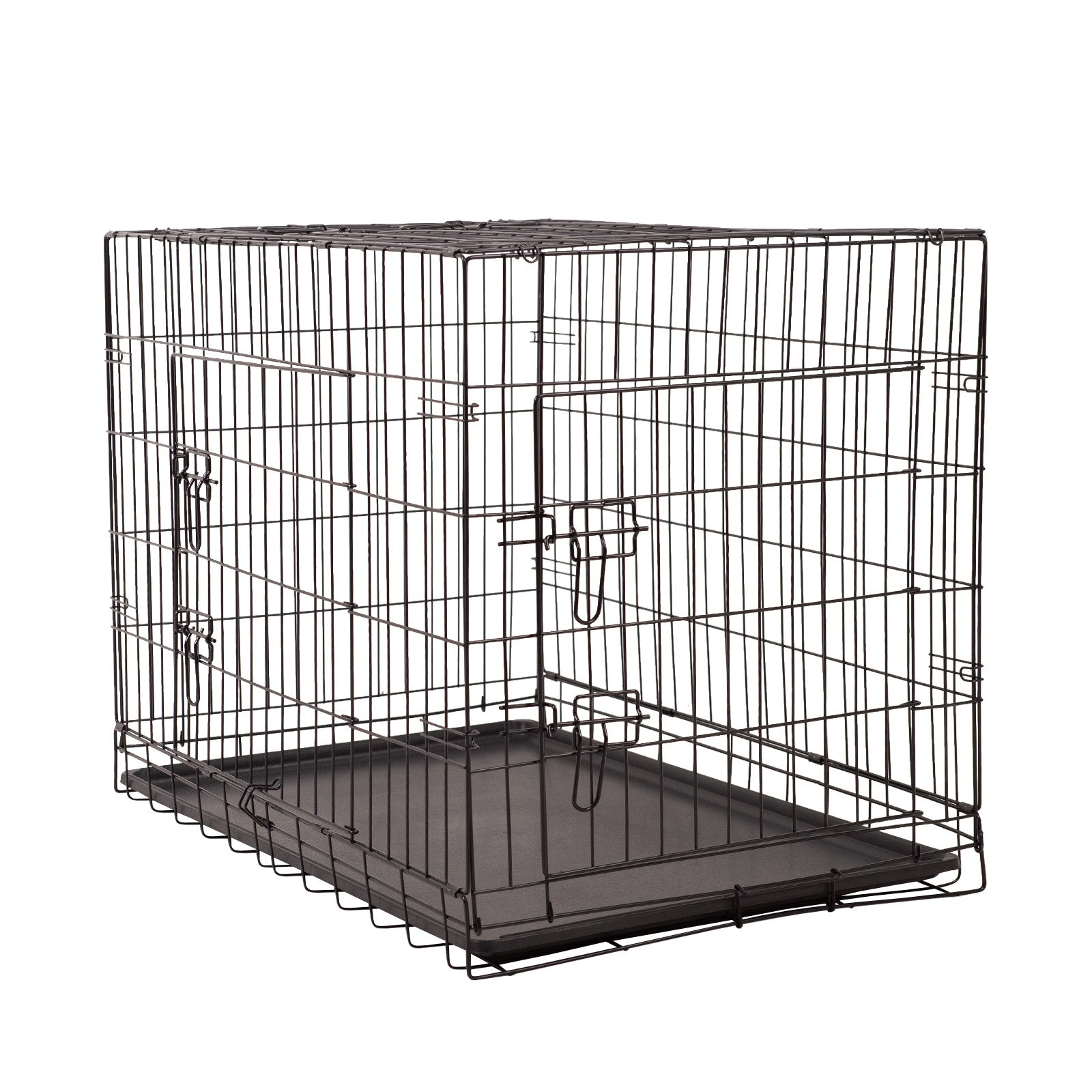 4Paws Dog Cage Pet Crate Cat Puppy Metal Cage ABS Tray Foldable Portable Black - 36" - Black