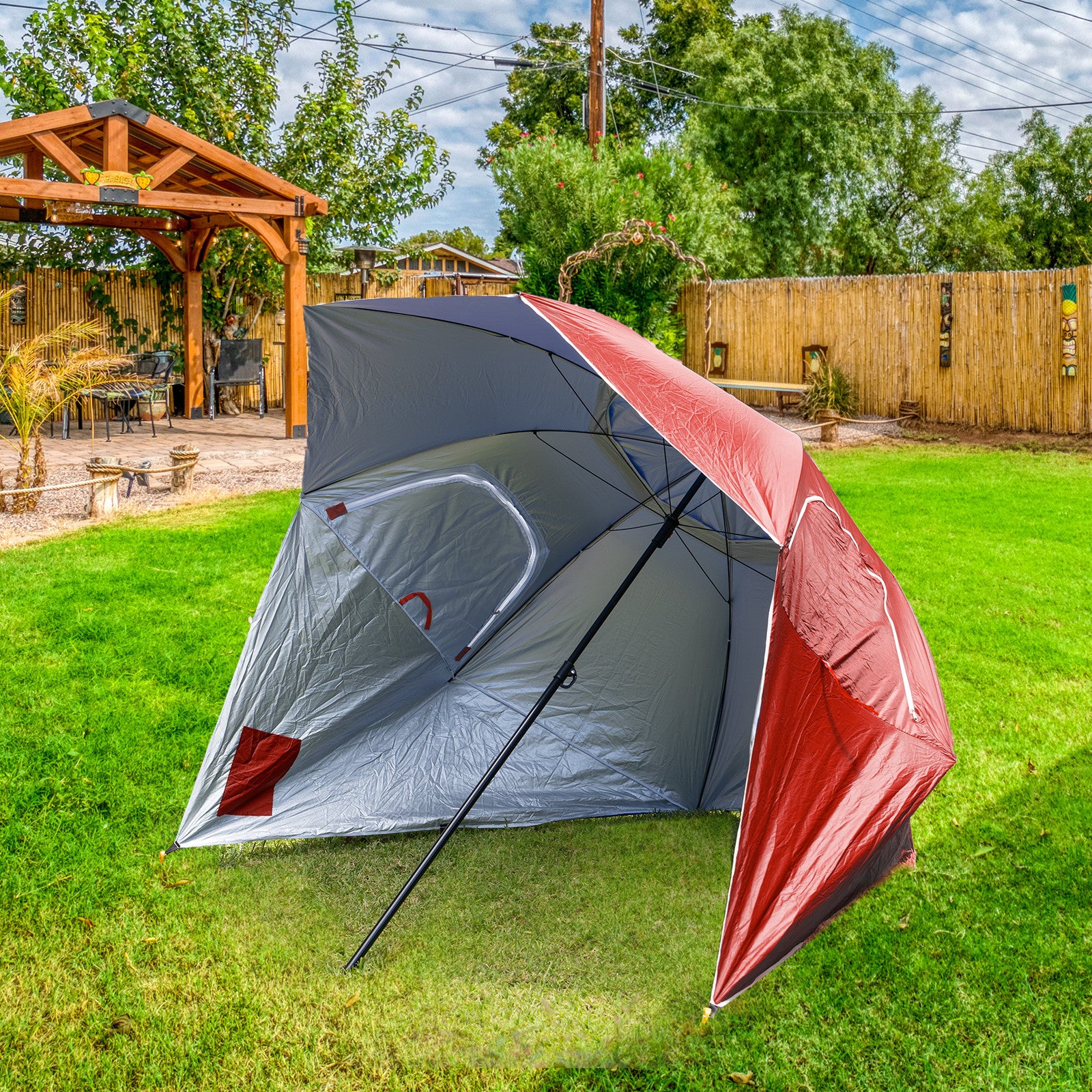 Havana Outdoors Beach Umbrella 2.4M Outdoor Garden Beach Portable Shade Shelter - Red