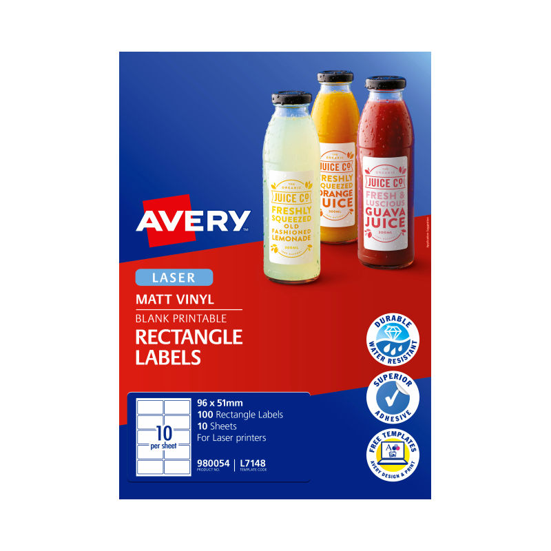 AVERY LaserLabel Rct L7148 10Up Pack of 100