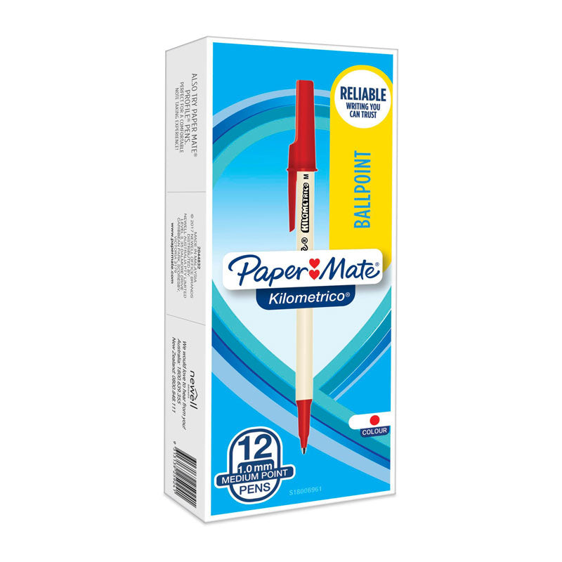 PAPER MATE Kilometrico Ball Pen Red Box of 12