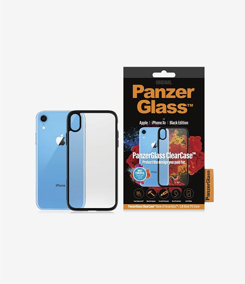 PANZER GLASS ClearCase Apple iPhone XR - Black Edition (0220), Slim fashionable design, Tempered anti-aging glass back, Protect from Scratches