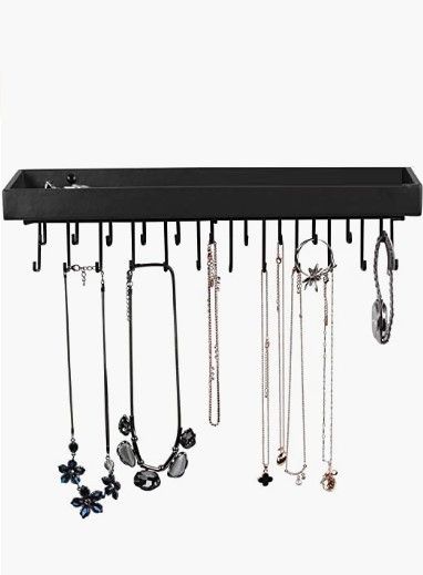 Wall Mount Hanging Jewellery Organiser Holder with 23 Hooks (Black)