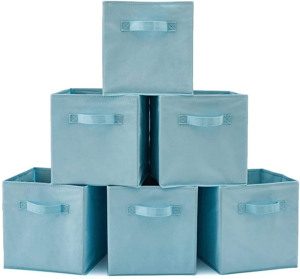 Pack of 6 Foldable Fabric Basket Bin Storage Cube for Nursery, Office and Home Decor (Baby Blue)