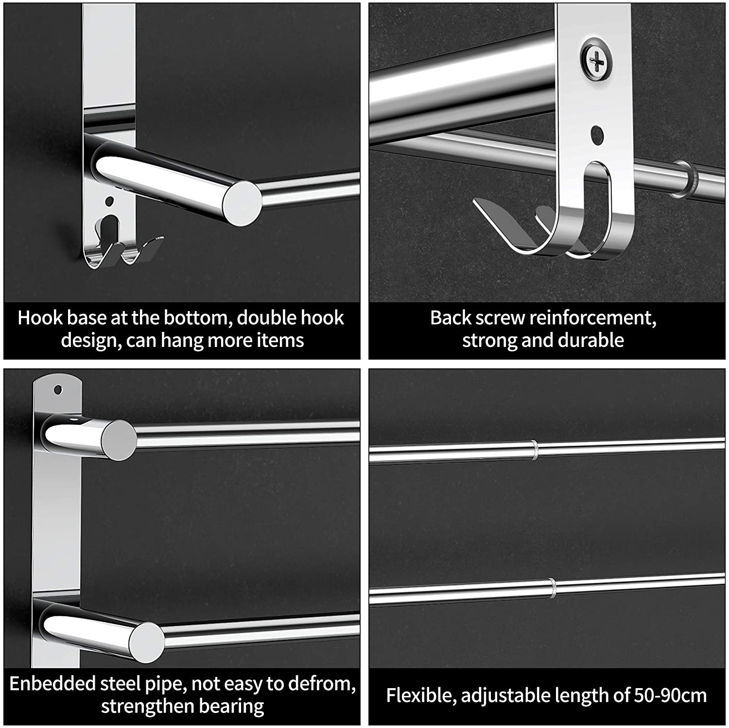 Stretchable 45-75 cm Towel Bar for Bathroom and Kitchen (Two Bars)