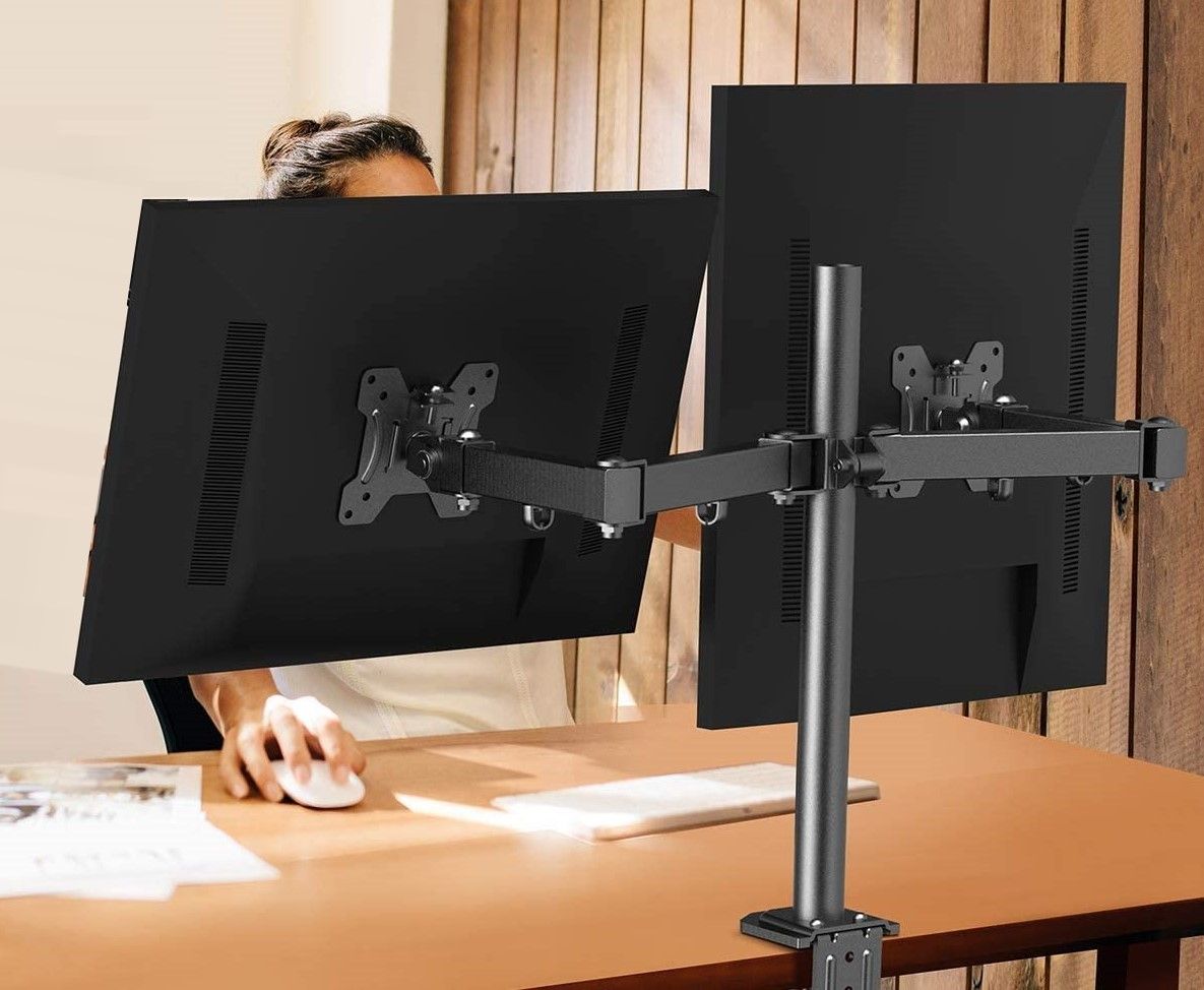 360 Degree Rotation Dual LCD LED Monitor Desk Mount Stand Fits 2 Screens Up to 27"