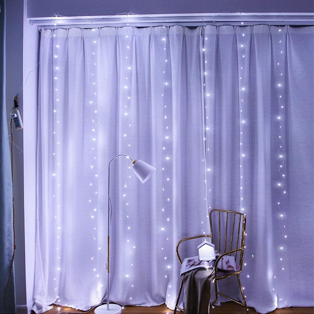 300 LEDs Window Curtain Fairy Lights 8 Modes and Remote Control for Bedroom (Cool White, 300 x 300cm)