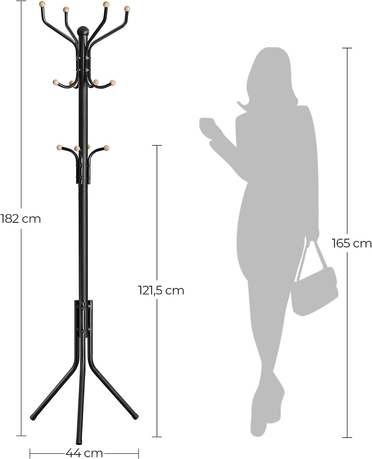 Metal Coat Rack Stand Hat Hanger, Black, 182cm