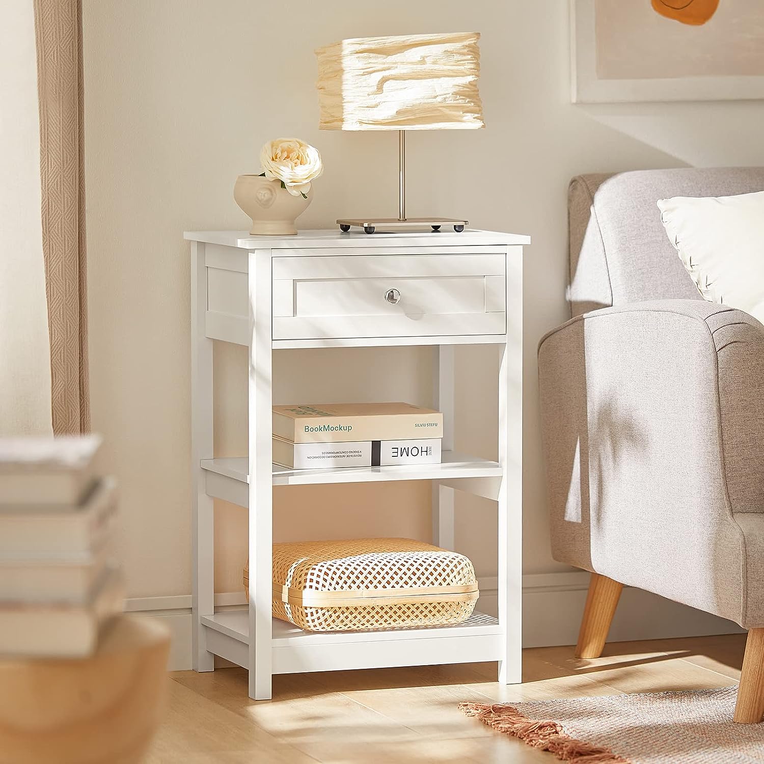 Bedside Table with Drawer Shelves