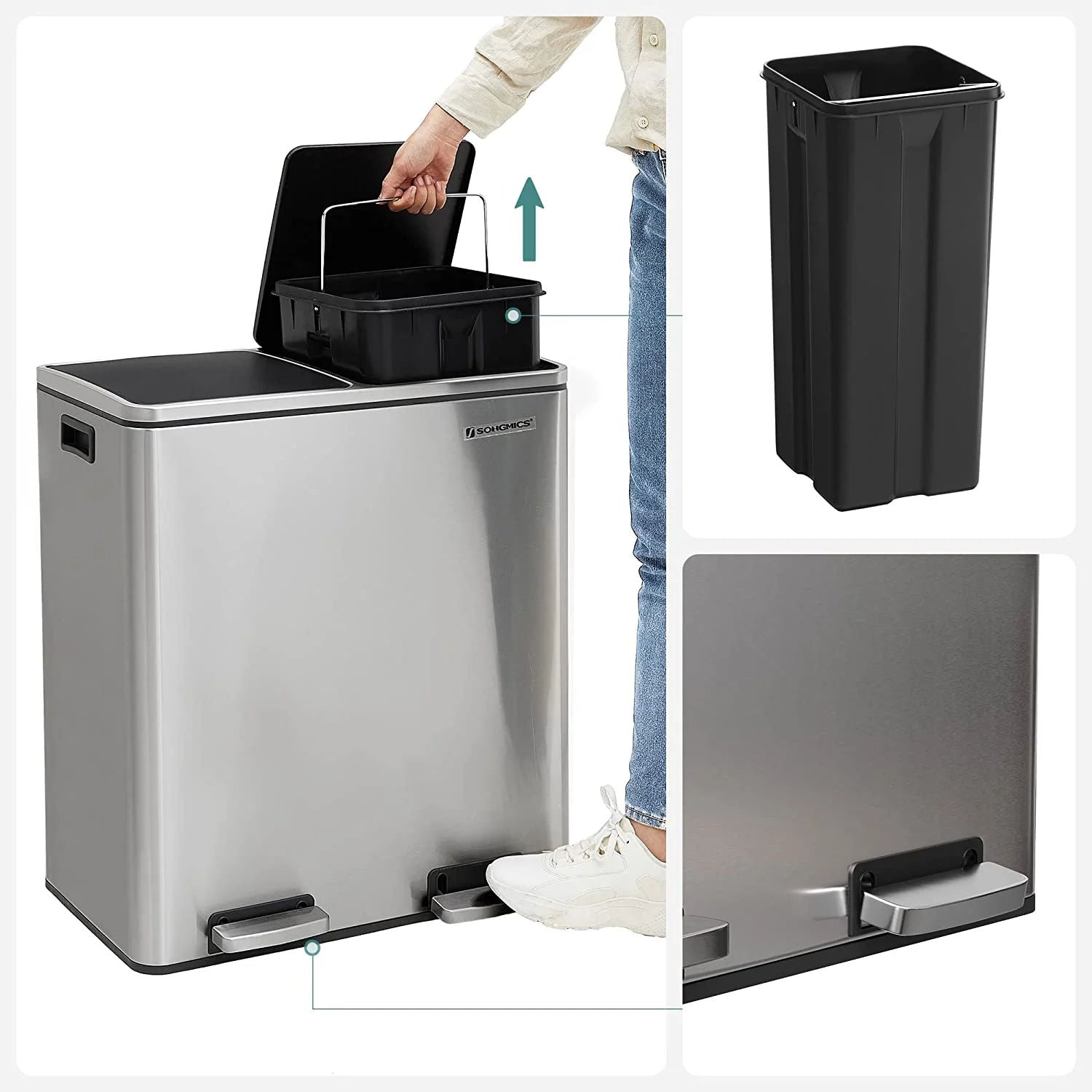 Dual Kitchen Bin, 2 x 30L, Silver