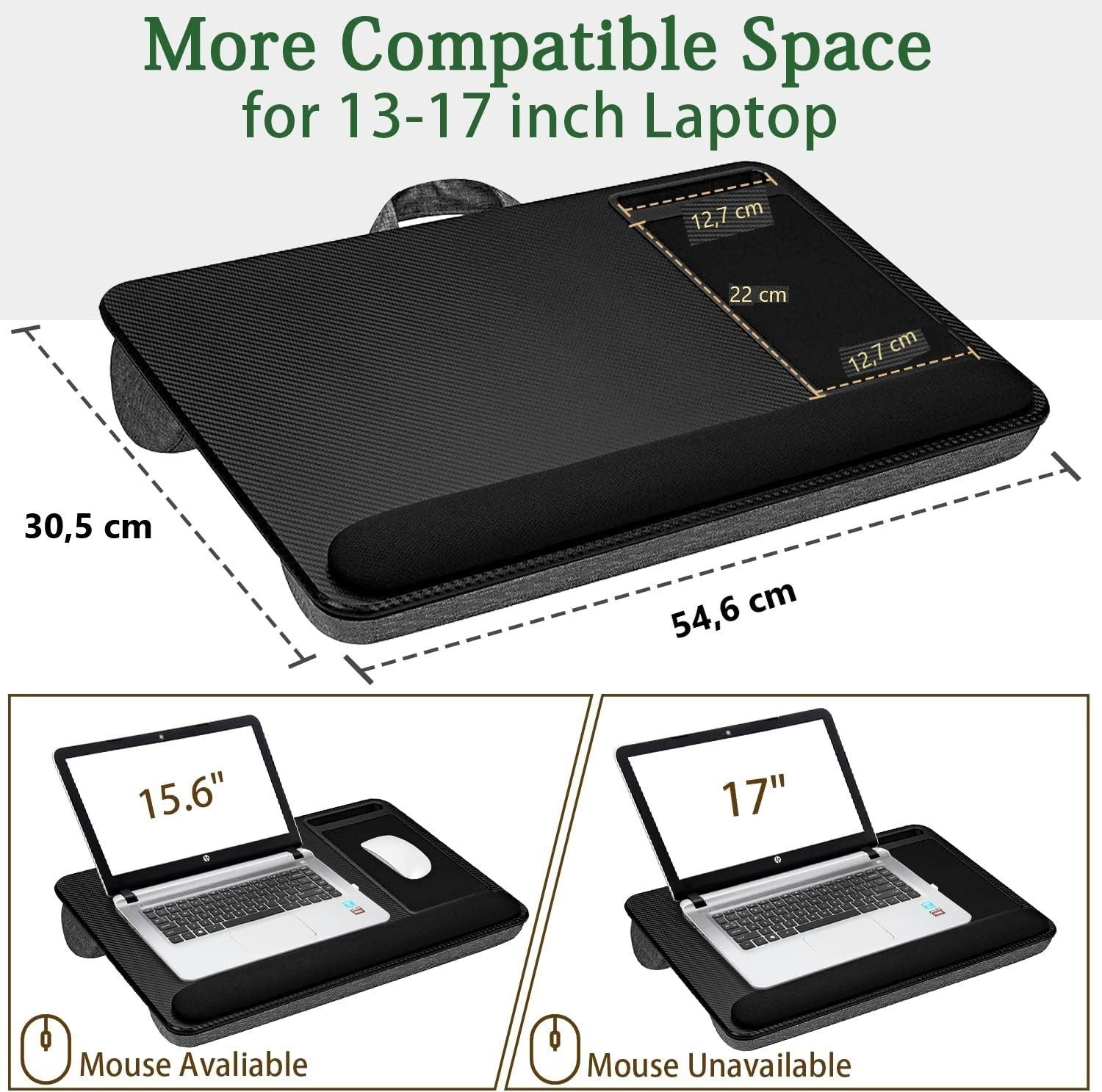 Portable Laptop Desk with Device Ledge, Mouse Pad and Phone Holder for Home Office (Black, 40cm)