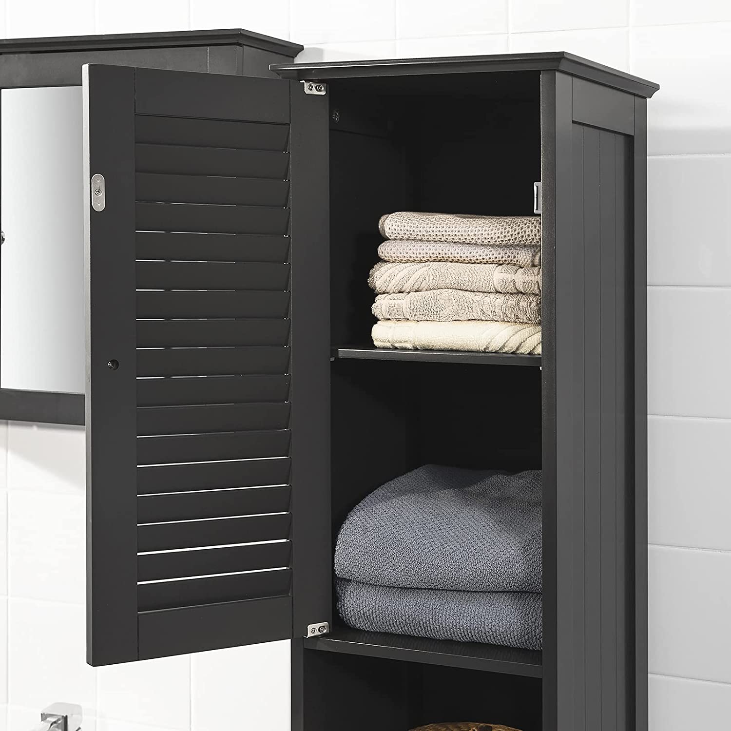 Freestanding Tall Bathroom Cabinet 170 x 32 x 30 cm (Black)