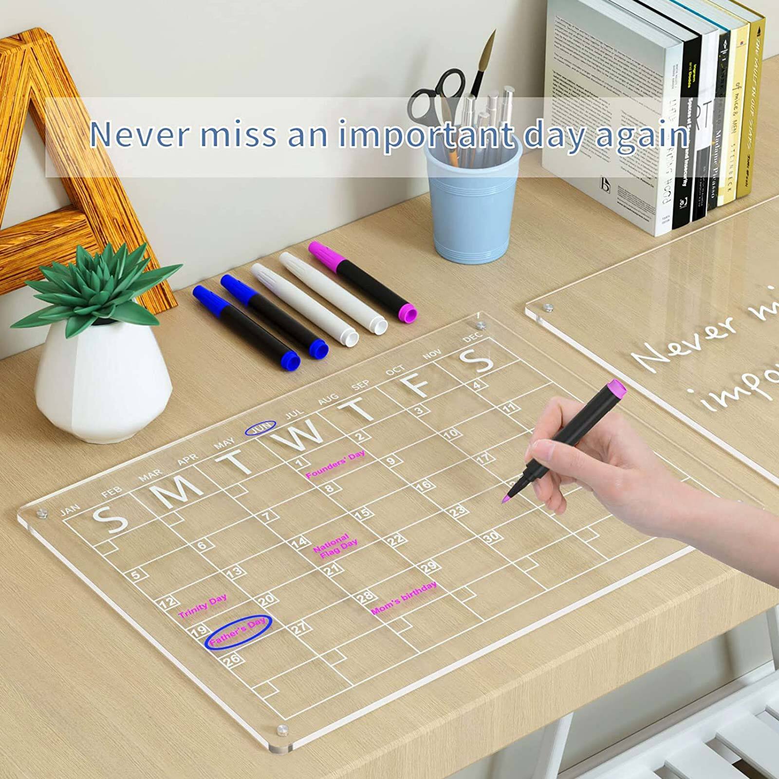 Large Magnetic Fridge Whiteboard Weekly Calendar Planner Acrylic White Board Set