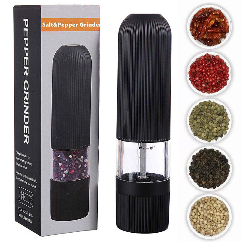 Electric Salt Pepper Mill Grinder Battery Powered LED Light Adjustable AU