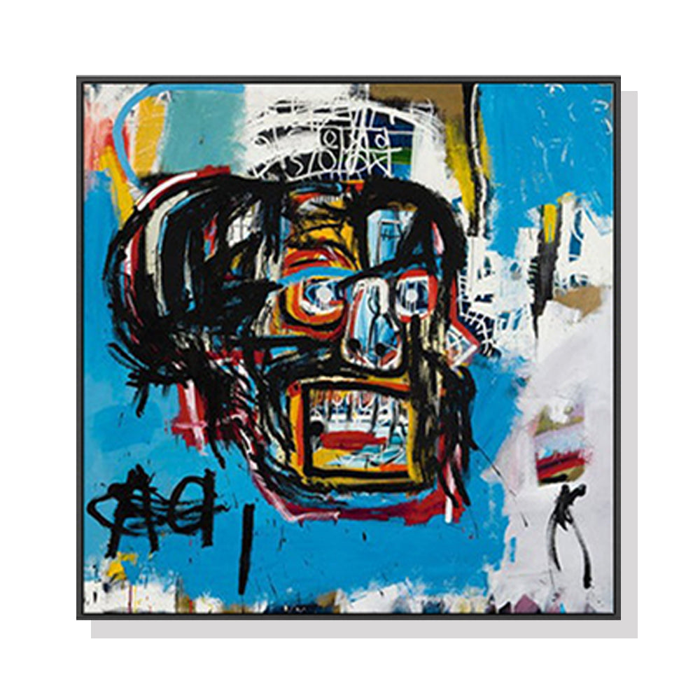 70cmx70cm Blue Head By Basquiat Black Frame Canvas Wall Art