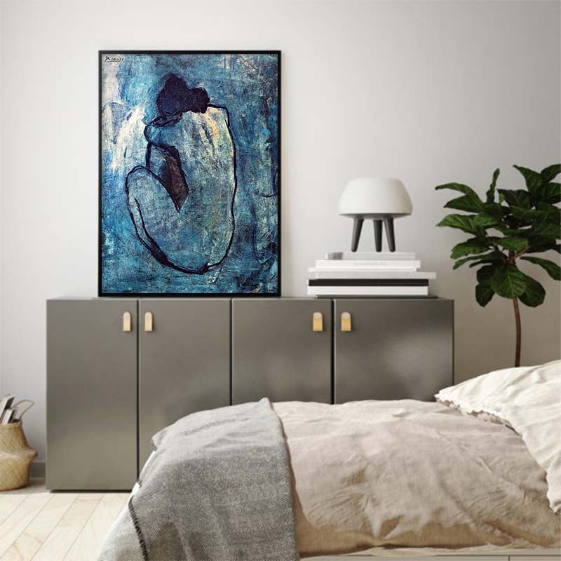 50cmx70cm Blue Nude by Pablo Picasso Black Frame Canvas Wall Art