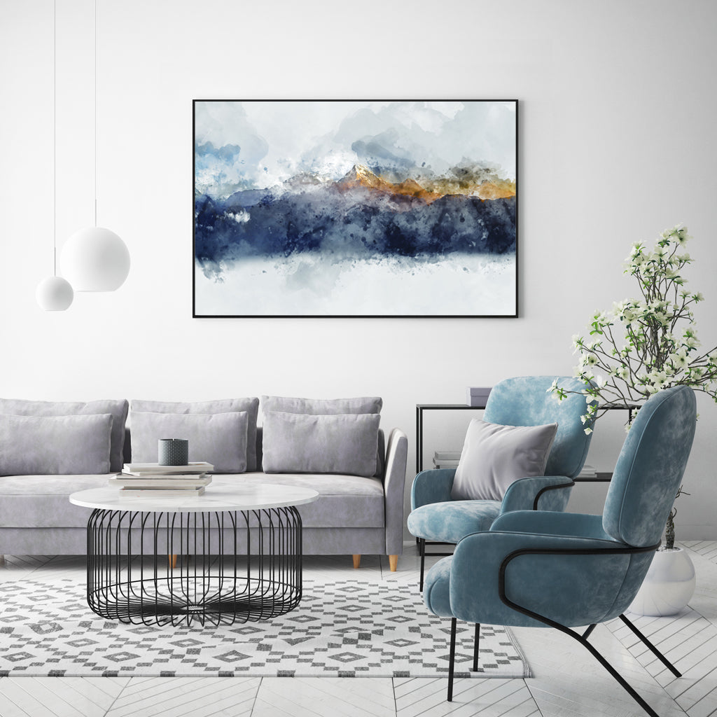 70cmx100cm Abstract Sunlight Mountains Black Frame Canvas Wall Art