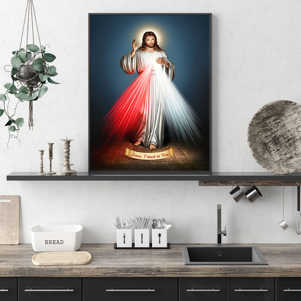 60cmx90cm Jesus Divine Mercy I Trust In You Black Frame Canvas Wall Art